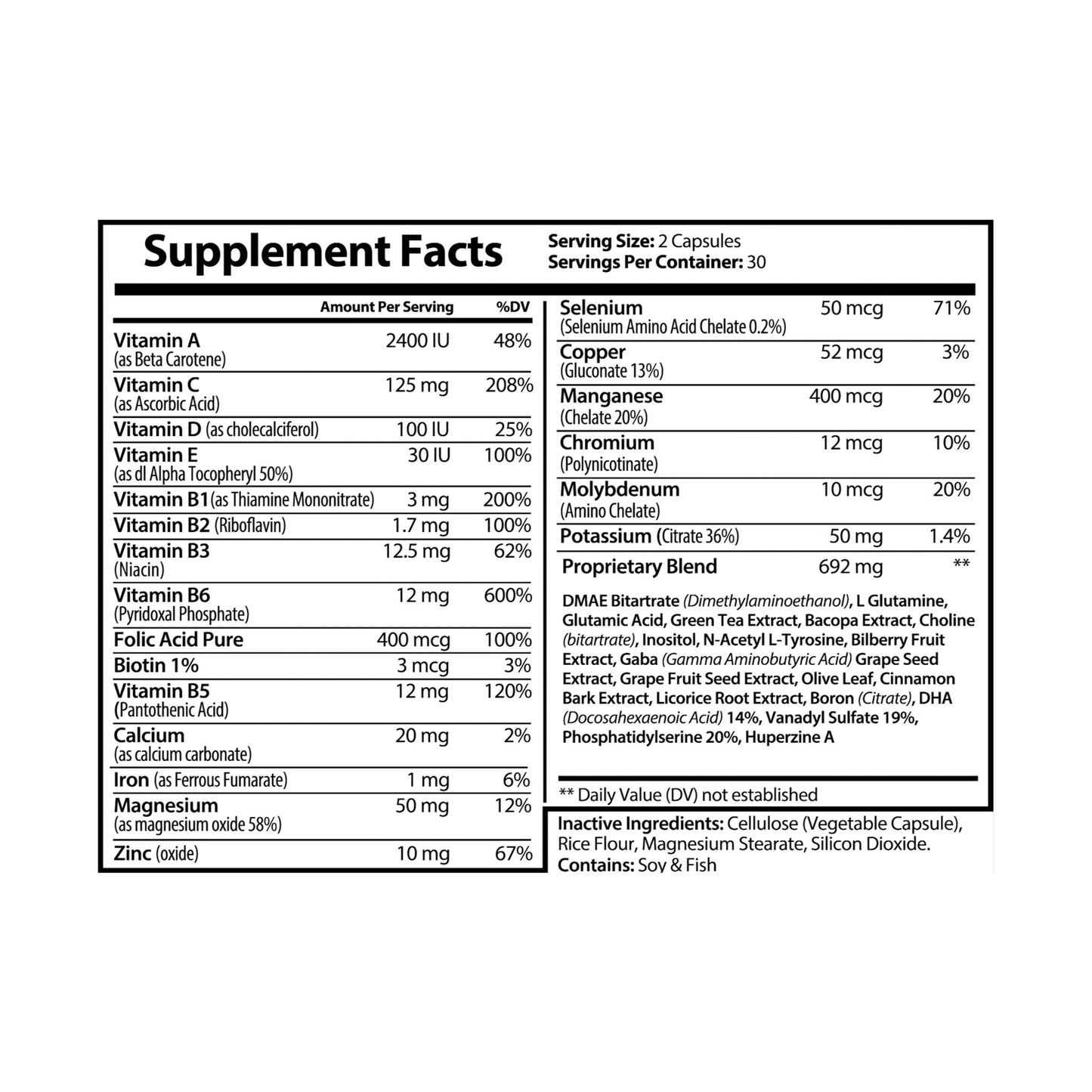 Brain Support Complex Supplement (60 Capsules) Non-GMO & Lactose-Free